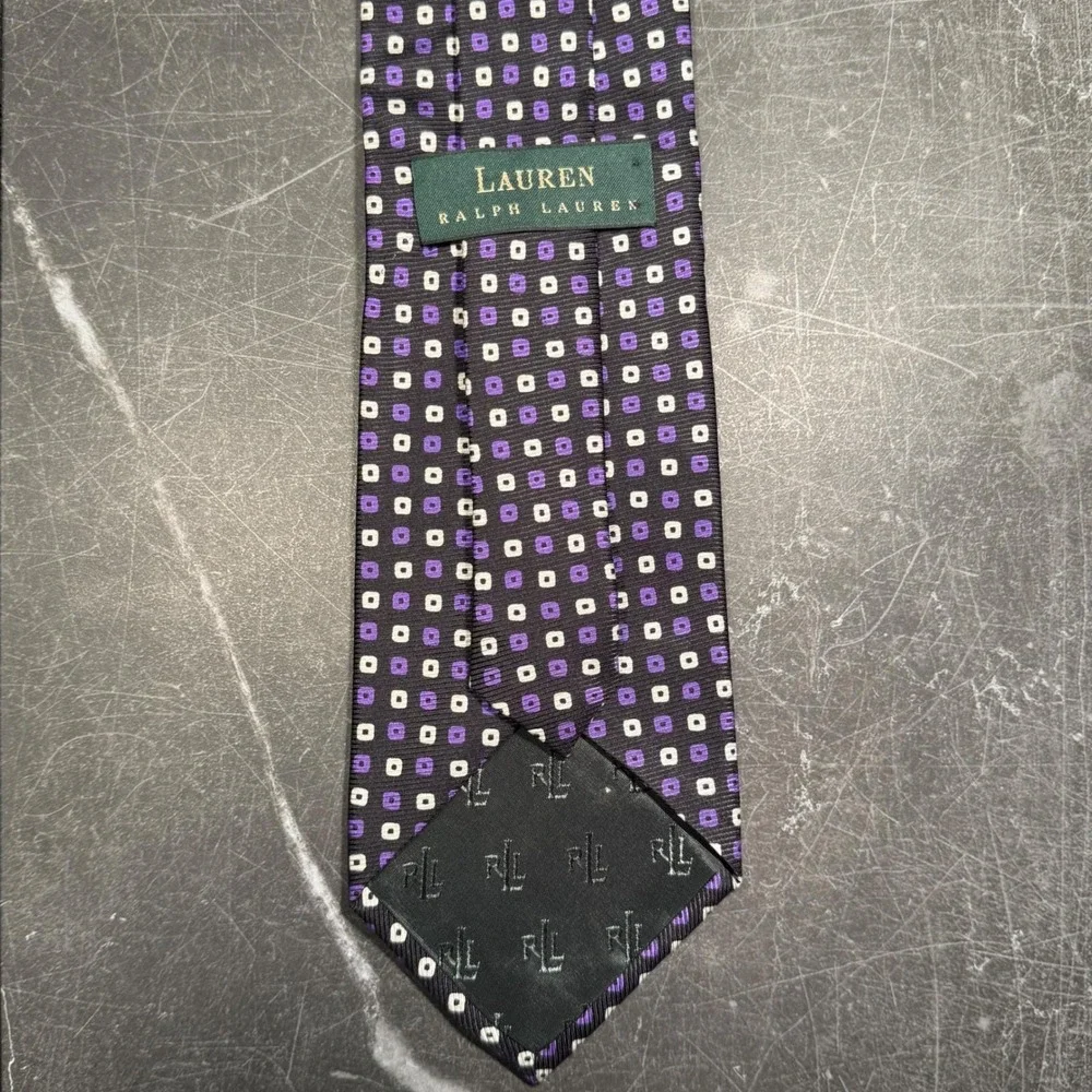 Mens‎ Tie | Lauren Ralph Lauren | Purple White Geometric Square Silk Black 2026